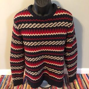 Patriotic Ski Sweater Striped Red White Blue Large